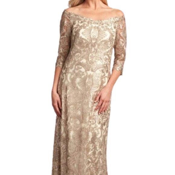 NWT Tadashi Shoji ATV18236L Mother of the Bride Dress Pumice/Latte Size 0 & 2 - Picture 1 of 9